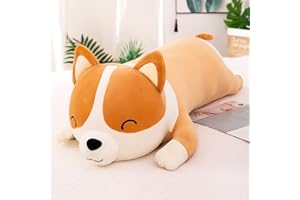 Sausudols Corgi Peluche Giocattolo 80 cm Morbido e Carino Corgi Imbottito Animali di Peluche Cane Regalo per Compleanno Natale e San Valentino Giallo