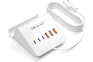 WUKUR Caricatore USB Multiplo 25W Caricabatterie da Tavolo Alimentatore 6 Porte per iphone ipad ipod Samsung LG Nexus HTC Nokia Motorola Wall Charger