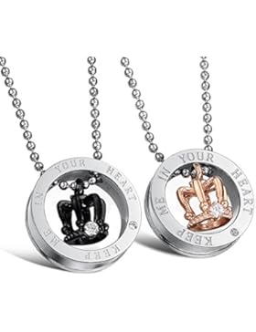 jewow Schmuck 2Stück Edelstahl Krone Crown LOVE Gravur Versprechen Ketten Geschenke Für Paare