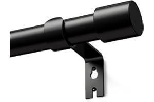 TIME FOREST Black Curtain Poles for Eyelet Curtains Metal Extendable Curtain Rod Adjustable Voile Curtain Poles for Windows Door (Black, 76 to 228cm)