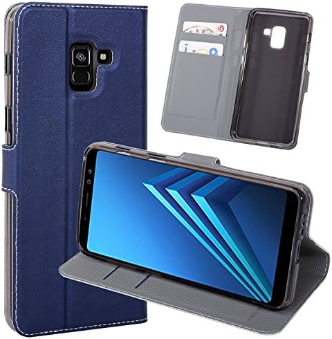 Samsung Galaxy A5 2018 Case, Samsung Galaxy A8 2018 Case,Thin Fit PU Leather Flip Case Protective Foldable Book Style Cover With Stand Feature for Samsung Galaxy A8 2018 / A5 2018-Blue