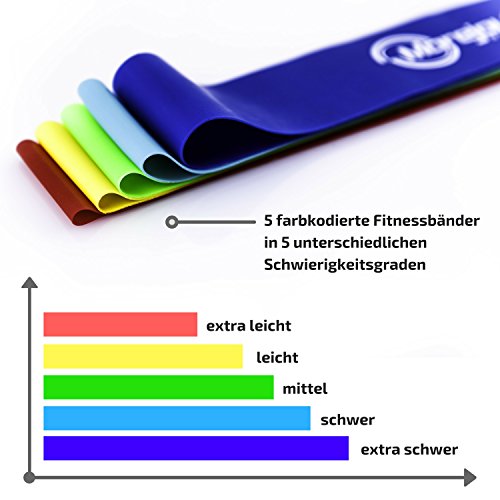 Fitnessband Set **Hero**, 5x Widerstandsbänder, Loop Gummi-Gymnastikbänder Set, Resistance Band, Übungsband Ideal Für Crossfit, Pilates, Fitness, Muskelaufbau und Therapie, mit Tasche + gratis Guide - 2