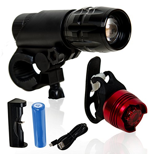 Biluso Fahrradlicht Set - LED Fahrradbeleuchtung für vorne und hinten - Wasserdichte Fahrradlampe USB-aufladbare Scheinwerfer - Geeignet für Mountainbikes , BMX und fahrrad - Batterien enthalten - Höchste Sicherheit auf der Straße