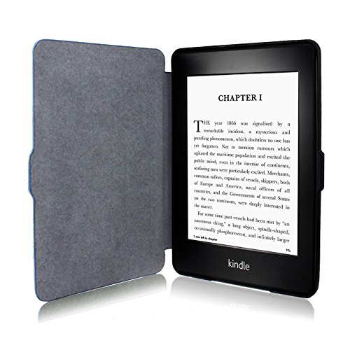 Infiland Amazon Kindle Paperwhite Litchi Falte Case Hülle – Ultra Slim Leder Schutzhülle Tasche hülle Case für Amazon Kindle Paperwhite (geeignet für alle Vorgängermodelle von 2012, 2013, 2014 und den neuen Kindle Paperwhite 2015 mit 300 ppi-Display, 6″ Bildschirm, und integrierter Beleuchtung), Mit Auto-Sleep / Wake-up-Funktion,Dunkleblau - 3