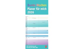 Bunte Wochen Planer für mich 2026: Praktischer Wandplaner mit 2 Spalten. Wandkalender mit Schulferien und 3-Monats-Ausblick aufs Folgejahr. Terminkalender 2026 zum Eintragen. (Familienplaner Heye)