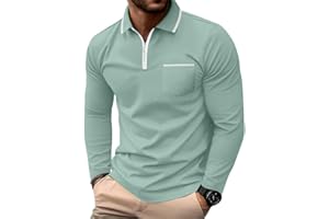 PrinStory Mens Long Sleeve Polo Shirts Quarter Zip Polo Shirts Golf Tennis Tops Casual Cotton Tee Tops With Pockets