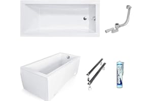 ECOLAM Baignoire rectangle acrylique Modern 170x70 cm pieds, habillage en acrylique, siphon et silicone gratuit