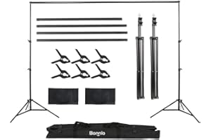 Bonnlo 2 x 3 m Verstellbarer Hintergrund Ständer für Fotografie, Fotohintergrund mit 6 Fischmaul Klemmen, 2 Sandsäcken und Tragetasche, Hintergründe für Fotostudios, Party, Hochzeit