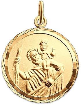 CLEVER SCHMUCK Goldener Anhänger Christopherus Ø 16 mm, Rand diamantiert mit Gott schütze Dich 333 GOLD 8 Karat