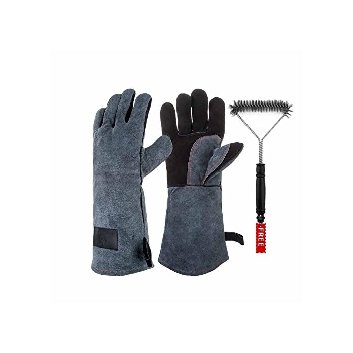 Grillhandschuhe Mit Kostenlose Grillbrste Ofenhandschuhe 40cm Extra Lange Rmel Hitzebestndig Lederhandschuh