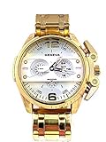 Geneva Analog-Armbanduhr Gold Quartz Herren Edelstahl Zifferblatt weiß (Gold)