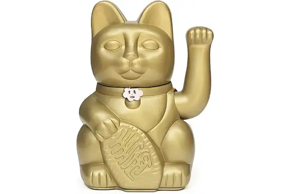 Gato de la Suerte chino - Lucky Cat - Maneki Neko. ORO, L (12x9x18cm)