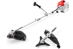 GREENCUT GGT650XE-2 - Débroussailleuse à Essence 65cc 4,9cv, Moteur 2 Temps, Démarrage Électrique, 2 Accessoires de Coupe, Guidon à Double Poignée, Régulateur de Puissance, Harnais de Sécurité