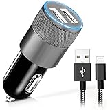 iPhone Car Charger,Qouya Dual Port 3.1A USB Car Charger Adapter with 6 Ft iPhone Cable for Apple iPhone 6/6 Plus/5s/5c/5/4s/4, Apple iPad 4/3/2/Mini/Air/2, Apple iPod