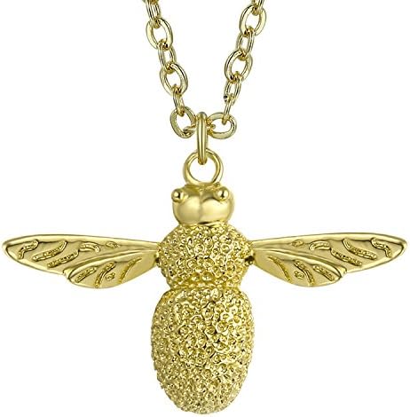 Fancilla Gold Plated Bee Jewellery Necklace with Bumblebee Pendant Charm and Polished Textured Wings, 18 inch