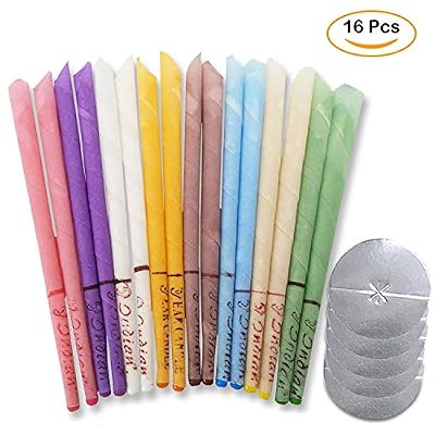 beedopure Bougies d'oreille, enlèvement de cire d'oreille parfum coloré naturel de cire d'abeille, bougies à cône creux organiques avec disques de protection pour bloqueur d'oreille 16 pcs (8 couleurs)