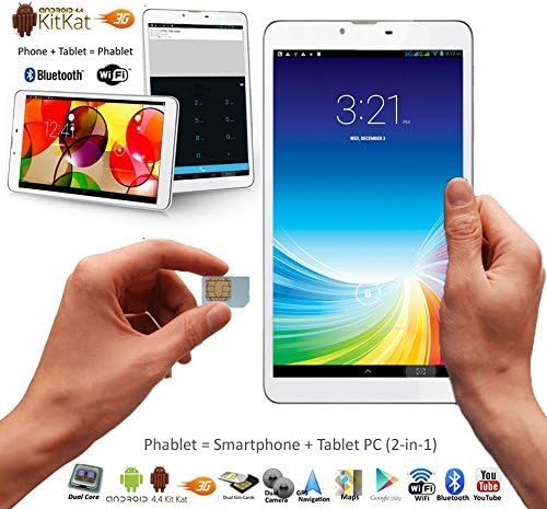 Unlocked 3G Smart Phone Call Phablet Dual Sim Dual Standby Dual Camera Android 4.4 KitKat Tablet PC Google Play Store WIFI Bluetooth-Gold Edge