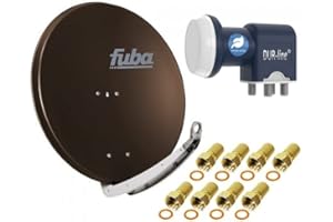 Satellitenschüssel Komplettset 4 Teilnehmer - Stromspar-Set | Fuba DAA 850 B Satellitenschüssel 85cm Alu braun + DUR-line Blue Eco Quad LNB 4 Teilnehmer (stromsparend, DVB-S2, HDTV, UHD 4K/8K, 3D)