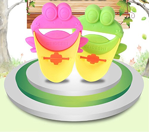 2 Stück Wasserhahn Verlängerung Extender für Kinder Baby Hände waschen Badezimmer Cartoon Frosch (Grün & Rosa) - 2