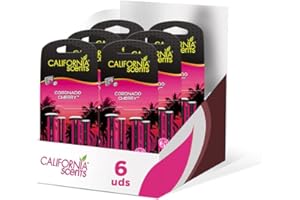 CALIFORNIA SCENTS California Car Scents - Pack de 6 - Ambientador de Coche con Fragancia, Olor y Esencias a Coronado Cherry, Aroma a Piruleta de Cereza (Bastones de ventilación, 4UDS)