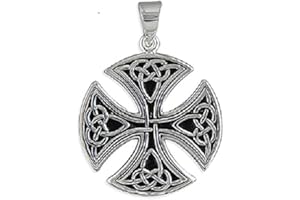 Strictly Gifts Unisex Silver Large Round Irish Celtic Cross Trinity Triquetra Knot Pendant for Men or Women 925 Sterling Silver with Gift Box