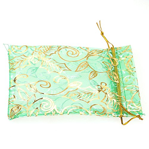 HooAMI 50 stück 10cmx12cm Grün Organzasäckchen Beutel Geschenk Schmuckbeutel Säckli - 2