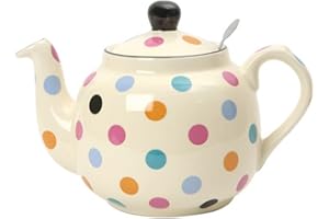 London Pottery Farmhouse Polka Dot Teapot with Infuser, Ceramic, Ivory/Multi Spot, 2 Cup (500 ml)