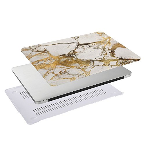 FOGEEK MacBook Air 13 Hülle: Hard Case Print Frosted für MacBook Air 13 Zoll (A1466 / A1369)–Weiß Marmor Muster Rubber Coated Hard Shell Cover Etui Tasche，Hochwertige harte Beschichtung- Weiß+Gold - 5