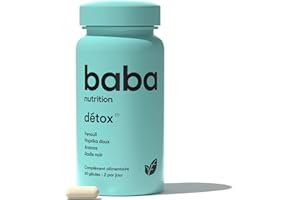 Baba Nutrition Complément alimentaire Détox | Complexe de 4 plantes certifiées bio hautement dosées pour purifier l'organisme | Paprika, Radis Noir, Ananas, Fenouil | 60 gélules
