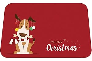 Q&BGRAFICHE Sottociotola Natalizio per Cani | Idea Regalo Tappetino per Ciotole a Tema Natale per Cani tovaglietta sottociotola AntiGraffio Antiscivolo Lavabile, 45x30 cm Merry Christmas (TDOG-Xmas)