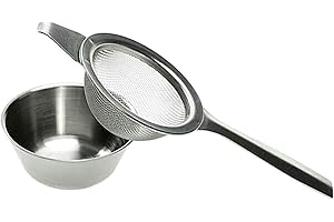 HAHHHHA Tea Strainer Fine Mesh with Long Handle, Stainless Steel Tea Filter with Dripping Bowl, for Straining Loose Tea, Sugar, Spices, and Herbs(Color:Silver)