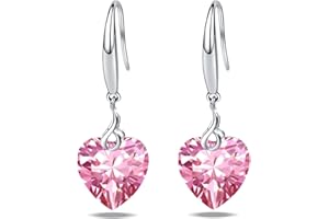 EMMA MANOR EM Boucle d’oreille Heart Dangle 925 Argent sterling 5A Coeur Cubique Zircone Drop Earring pour Femmes Bijoux en Argent Cadeau pour Femme Fille