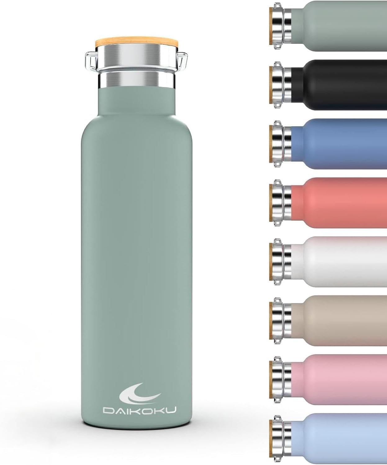 Daikoku Botella Agua Acero Inoxidable - 500ml - Botella Térmica - Bebidas Frías 24 Horas y Calientes 12 Horas - Botella Agua Antigoteo - Doble Pared Libre de BPA - Cantimplora Termica - Verde Pastel