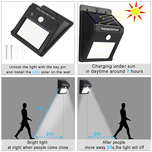 Miserwe Solar LED Lampen 2 Stück Solarbewegung Licht 8 LED angetriebenes Bewegung Solarlicht Outdoor Wasserdicht drahtloses angetriebenes Bewegung Solarlicht für Gärten - 5