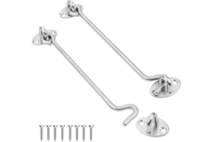 Roysmart 2 Stück Sturmhaken mit Ösen, 15cm Kabinenhaken Edelstahl, Sturmhaken für Schwingtür Holz Klein Fensterhaken TüRhaken Fensterhaken mit 8 Stück Montage Schrauben für Türen Garagentor Fenster