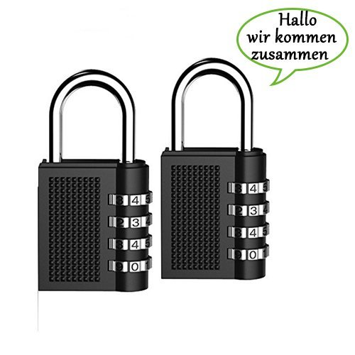 2 Stück Kombinations Zahlenschloss 4-Stellige Vorhängeschloss Schloss für School Gym Locker, Gepäck-Koffer Gepäck Schlösser, Aktenschränke, Werkzeugkasten, Tasche (Schwarz)