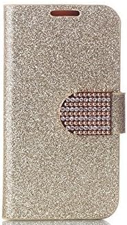 Jinhoo(TM) Popular Luxury Crystal Diamond Bling Glitter Wallet Flip PU Leather Stand Snap-on Case&amp;Cover for Samsung S4 S4mini S3 Mini i8190(for S3 9300, Gold)