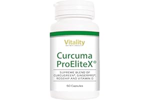 ‎VITALITY NUTRITIONALS Kurkuma Kapseln Hochdosiert I Curcugreen Curcumin, Hagebutte, Vitamin D3, Vitamin C, Ingwer (60 Stk) Hohe Bioverfügbarkeit und Bioaktivität I Curcuma ProEliteX® Vitality Nutritionals by VitaminExpress