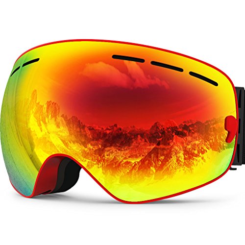 ZIONOR 10 Colores Lagopus Snowmobile Snowboard Skate Gafas de esquí con Lente Desmontable y Gran Angular Doble Lente antiniebla Big Spherical Profesional Unisex Lagopus3100 (Rojo)