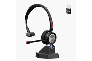 MAIRDI Cuffie wireless con microfono per PC, cuffie Bluetooth 5.2 con cancellazione del rumore per camionista ufficio call center, tempo di riproduzione 40 ore, cuffie Bluetooth per telefono per