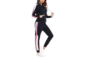 Litherday Tuta Donna Completo Tuta Donna Inverno Set Sportivo Donna Cotone Felpa con Cappuccio Colore Contrasto e Pantaloni Jogger per Fitness Jogging S-XXL