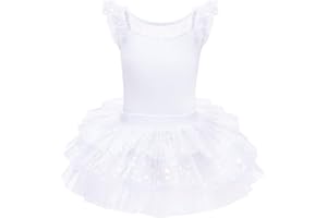 IMEKIS Vestito da Danza Classica per Ragazze con Maniche a Mosca Costume Balletto Leotard Stampa Stelle Lucide Body Gonna Tutu Ruffle Ginnastica Dancewear