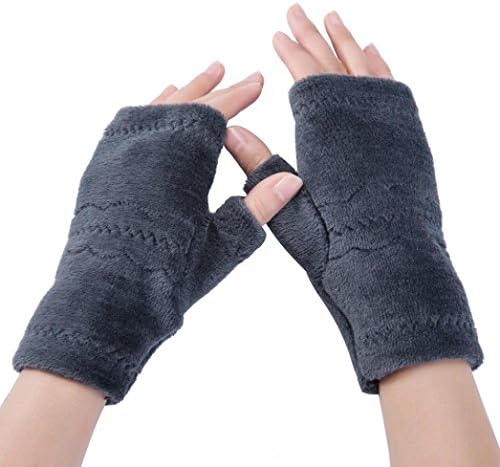 Women Gloves, FALAIDUO Fingerless Mittens Winter Wrist Arm Warmer Plush Gloves (Dark Gray)