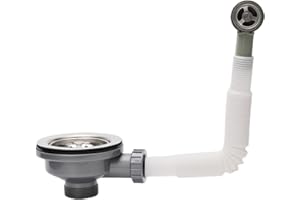 Kitchen Sink Waste Kit, ZINGKING Stainless Steel Sink Overflow Kit, 114mm Kitchensink Strainer,with Overflow Pipes & Round Drain Cover