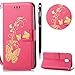 Produktbild WIWJ Schutzhülle für Samsung Galaxy J3 2017(EU) Handyhülle Leather Case für Samsung Galaxy J3 2017 Hülle Lederhülle Flip Wallet Cover [Heißprägen Prägung Schmetterlinge Ledertasche]Hülle-Rot