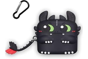 Silikon-hülle für Airpods Pro 2 Gen: AIYAAIYA 3D Cartoon Drache Übel Kreatives Erscheinungsbild Kawaii Wasserdichtstoßfest für Airpod Wireless Earset Ladebox Schutzhülle mit Schlüsselbund(Schwarz)