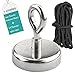 Produktbild toohxl Super Leistungsstark Ziehen rund Neodym-Magnet Mit Senkkopf Loch und Augbolzen – 265 lbs Zugkraft, Durchmesser 6 cm (60 mm) und 6 mm geflochten Seil X 33 ft – Perfekt für Magnet Angeln & Zurückholen retten