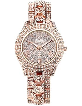 JSDDE Uhren,Luxus Damen Armbanduhr mit Strass Glitzer Dial Damenuhr Metall-Band Ladies Dress Analog Quarzuhr,Rosegold