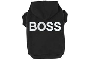 JIEYA Sweat à capuche pour petit chien, animal de compagnie « Boss » - Pull pour chiot (taille M, noir)