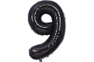VTHOVIWA Luftballon Zahl 9 Schwarz Zahlenballon Luftballon 9 Geburtstag, Foil Nummer Ballon Zahl 9 Folienballon Party Deko - 101cm - Helium Unterstützen